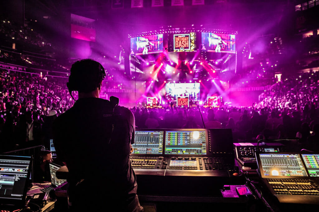 LD at console during Birthday Bash show at State Farm Arena