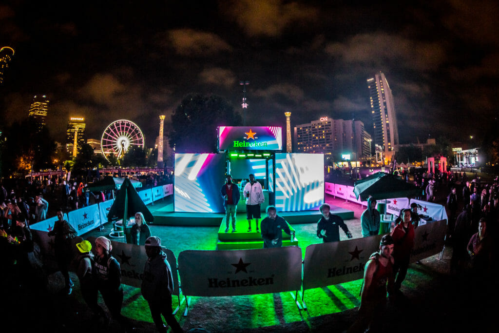 Night time Heineken Bar cube build/activation at festival